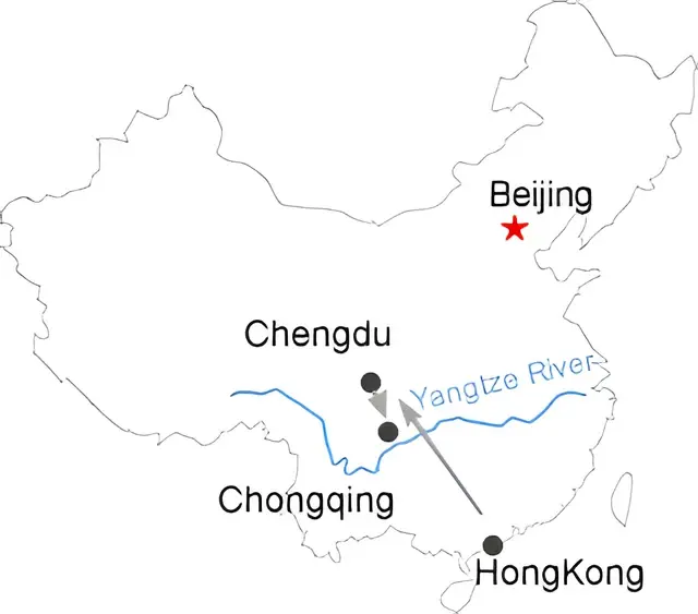 Hong Kong Chengdu Yangtze River 7 Day Tour Route overview