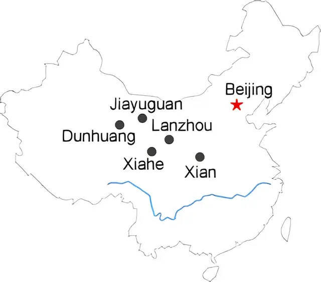 Xian Lanzhou Xiahe Jiayuguan Dunhuang 6-Day Tour Route overview
