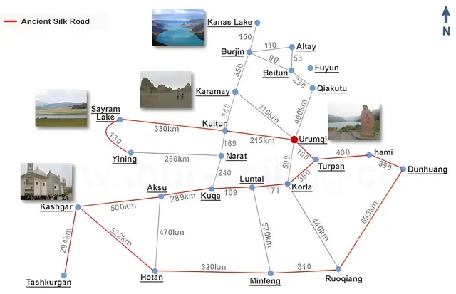 China Silk Road Map ( Xinjiang Section )