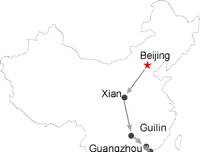 Beijing Xian Guilin Guangzhou Hong Kong 12 Days Train Tour Route overview