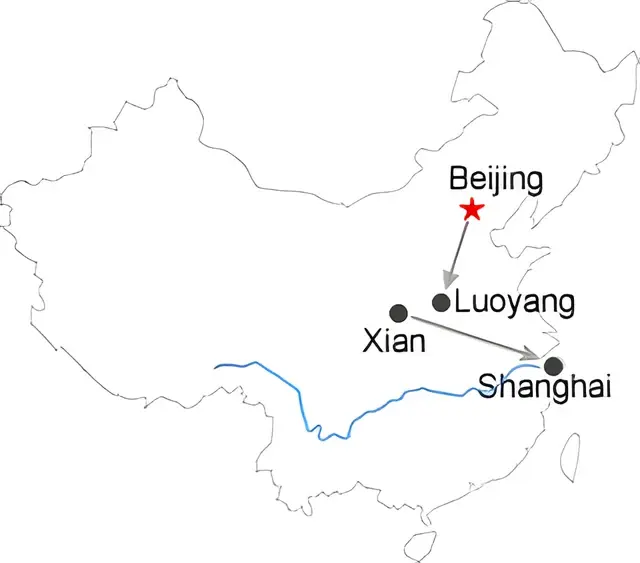 Beijing Luoyang Xian Shanghai 10 Day Tour Route overview