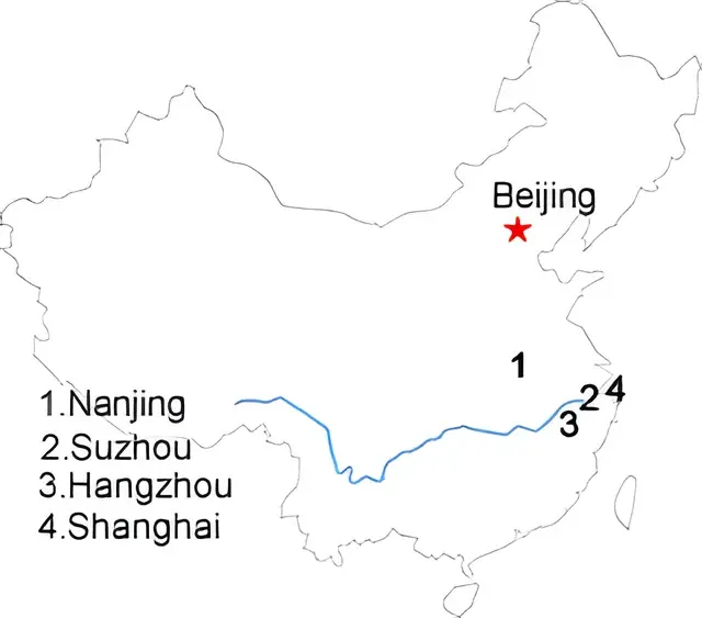 Beijing Nanjing Suzhou Hangzhou Shanghai 12 Day Tour Route overview