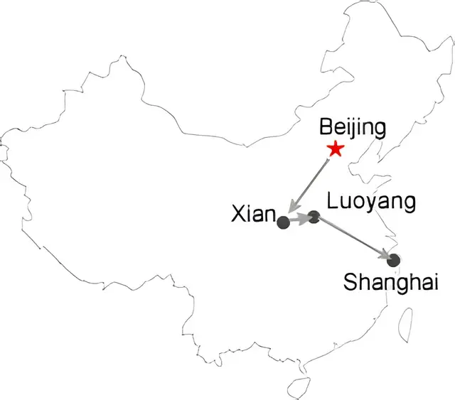 Beijing Xian Luoyang Shanghai 10 Days Highspeed Train Tour Route overview