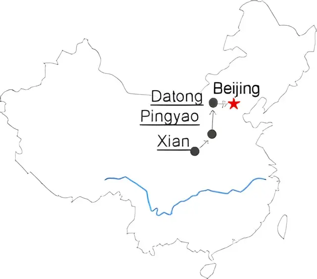 Beijing Datong Pingyao Xian 6 Day Tour Route overview