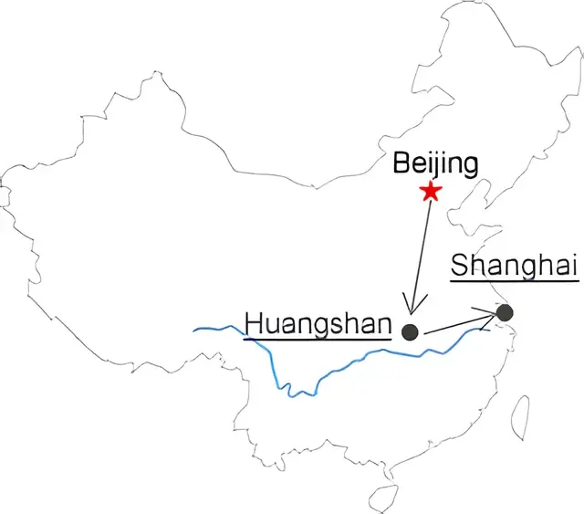 Beijing Huangshan Hongcun Shanghai 9 Days Tour Route overview