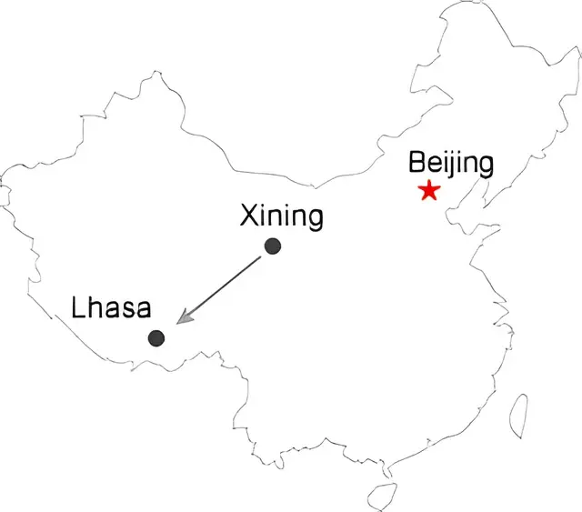 Xining Lhasa 7 Days Train Tour Route overview