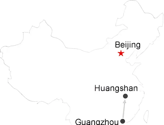 Guangzhou Huangshan Hongcun 3 Day Tour Route overview