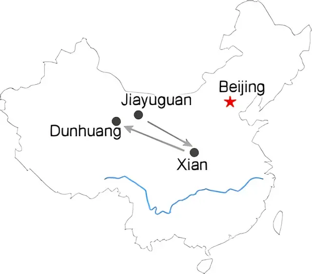 Xian Dunhuang Jiayuguan 5-Day Tour Route overview