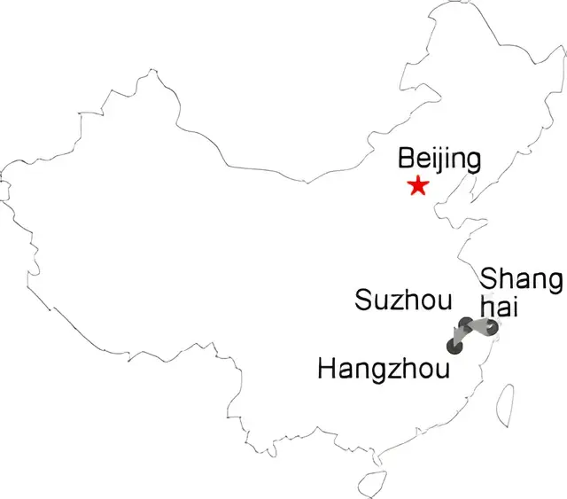 Shanghai Suzhou Hangzhou 6 Day Train Tour Route overview
