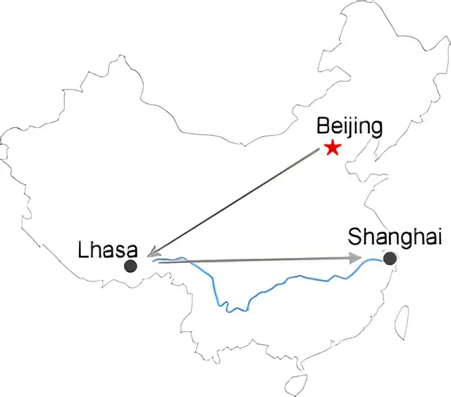 Beijing ( Train ) Lhasa Shanghai 10 Day Tour Route overview
