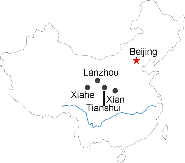 Xian Tianshui Lanzhou Xiahe 4-Day Tour Route overview
