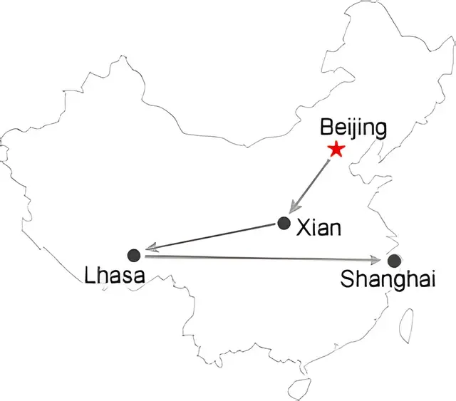 China Mysterious Tibet Tour Route overview