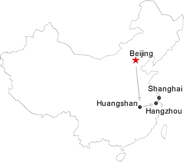Beijing Huangshan Hangzhou Shanghai 11 Days Tour Route overview