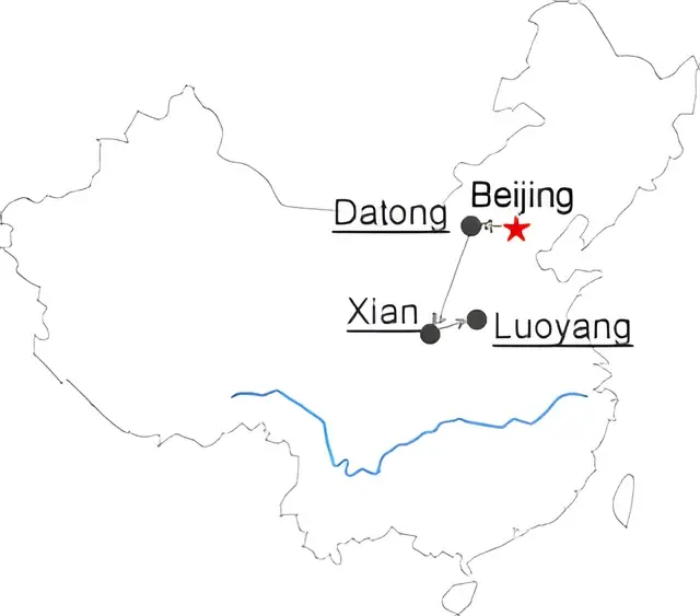Beijing Datong Xian Luoyang 7 Day Tour Route overview