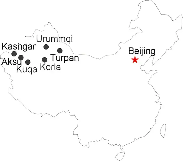 Urumqi Turpan Korla Kuqa Aksu Kashgar 9-Day Tour Route overview
