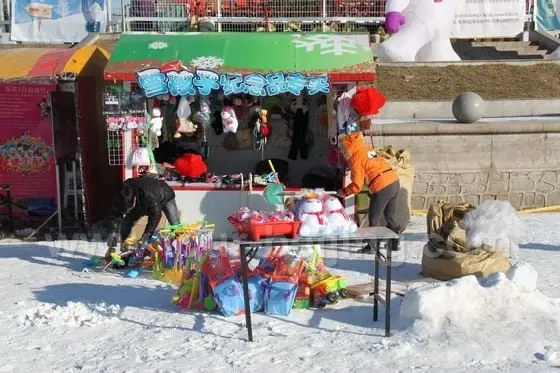 A souvenir stall, selling snow spades