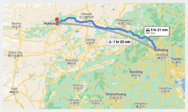Beijing Hohhot Travel Map
