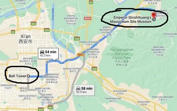 Go to the Terracotta Army by Taxi from Downtown Xian (Google)