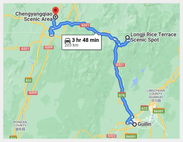 Guilin-Longji-Chengyang Bridge Road Map