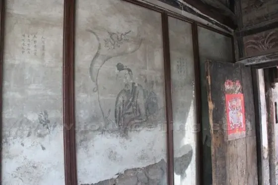 Chinese painting and Chinese calligraphy on the both sides of the hall after first door.