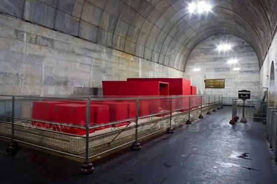 Coffins in the underground palace at Dingling Mausoleum