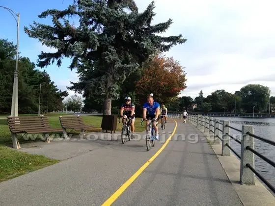Cycling along the shared cycle and pedestrian pathways
