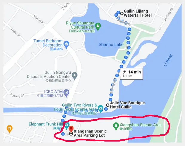 The location of Elephant Trunk Hill (Google Map)