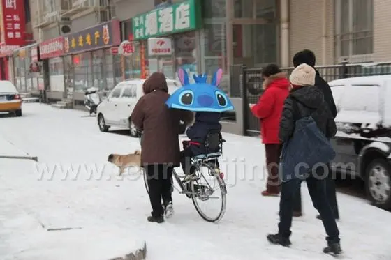 Escorting the kid to kindergarden.