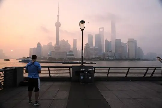 Flying a drone at sunrise on the Bund