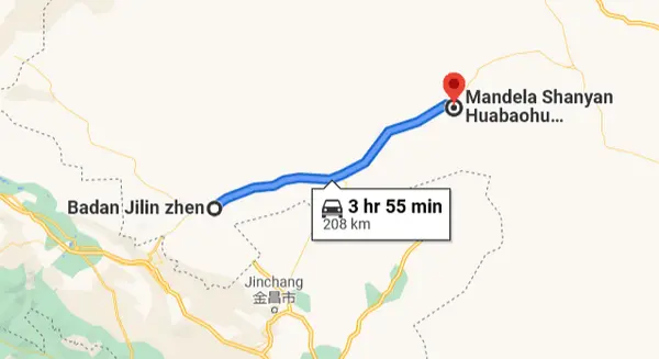 Mandela Yanhua ( Cliff Paintings) 208km northeast of Badan Jilin Zhen ( Google)