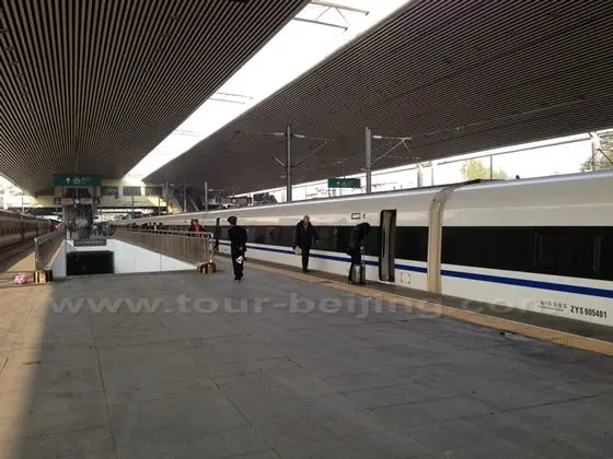 On the platform board the highspeed train going to Beijing