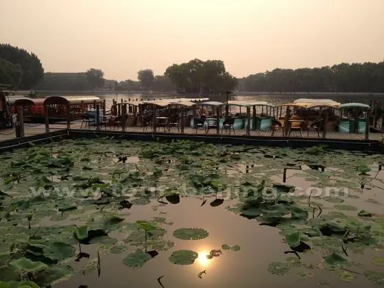 Qianhai Lake, Sunrise over Houhai Lake, one of the three lakes in Shichahai