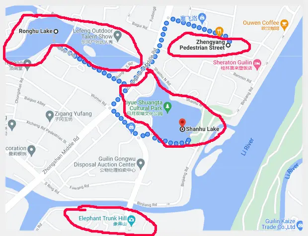 Stroll around Shanhu Lake and Ronghu Lake in Guilin (Tips, Photos & Map)