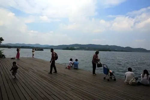 The large dock area on the northern shore of the island