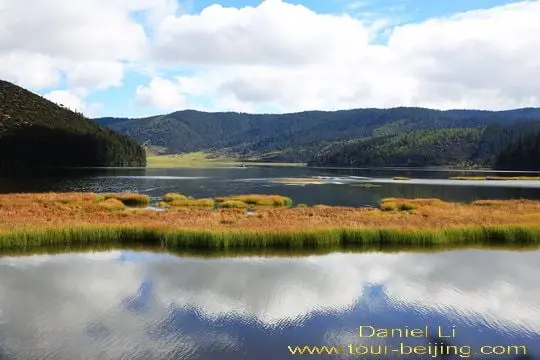 Shudu Lake is dotted with swamped yellow meadows