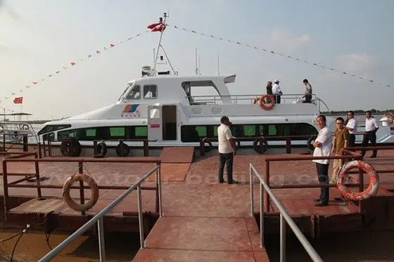 The boat has two-connected cabins and an upper sightseeing deck
