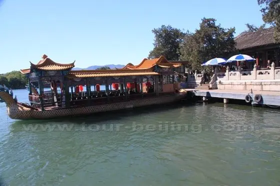 The ferry boat leaves from the pier at the Marble Boat in Summe Palace