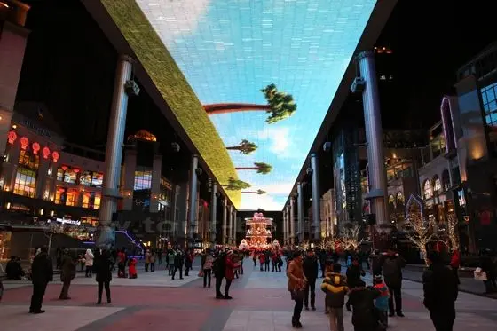 The huge rooftop screen, the size of a football playground, now a fun night place for visitors