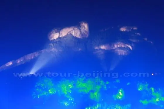 The lit Dawang Peak as the background
