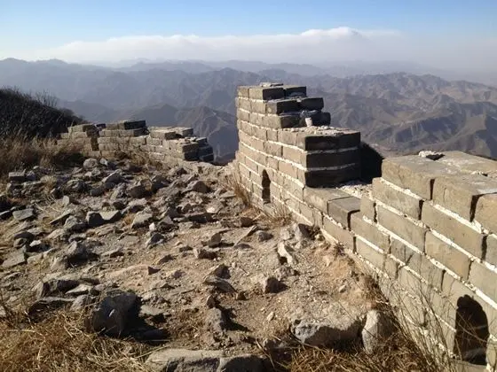 The remnant bricks at Shixiaguan Great Wall with stunning view.