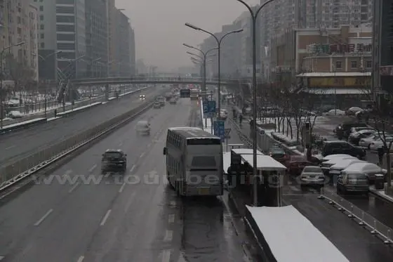 The snow on the main roads have melted partly due to the anti-freezing agent and the wet snow.