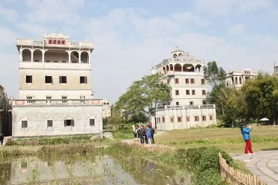 The two Diaolou Towers behind the small Zili Village