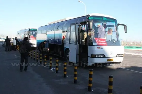 Two special shuttle buses charterd by tour-Beijing.com for the individual passengers from Diamond Prince arriving in Tianjin Cruise Port on March 03, 2011