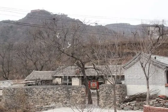 We see an old courtyard house flanked by a new brick house