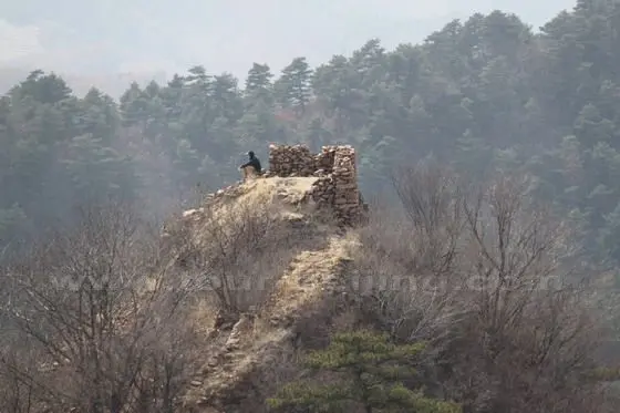 Xiao Hao is sitting on a dilapidated tower on the hill to our west.