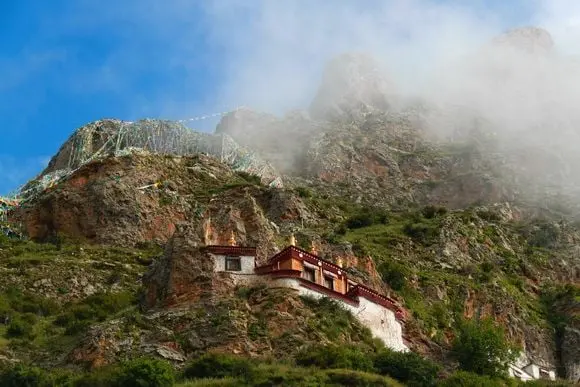 A close look at a hillside temple