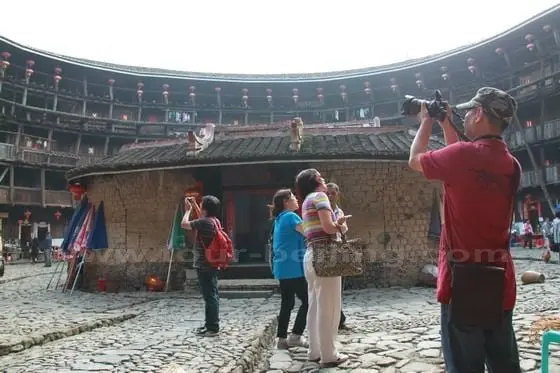 Yuchanglou is a five-storey clay building with the ancestral hall in the center.