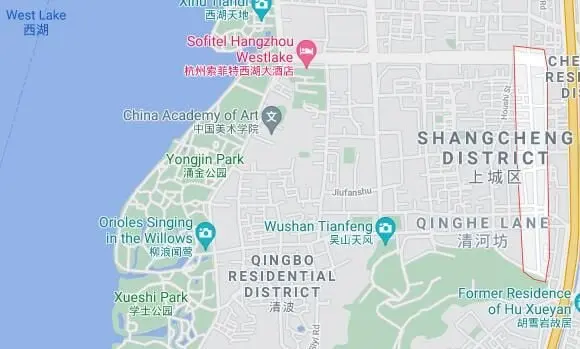 The Locations of Qinghe Lane (Black letters) and Zhongshan Road ( within the Red Circle)
