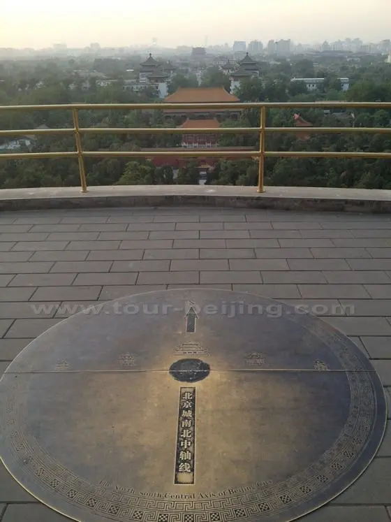 a circular copper indicating the Beijing's north- south axis