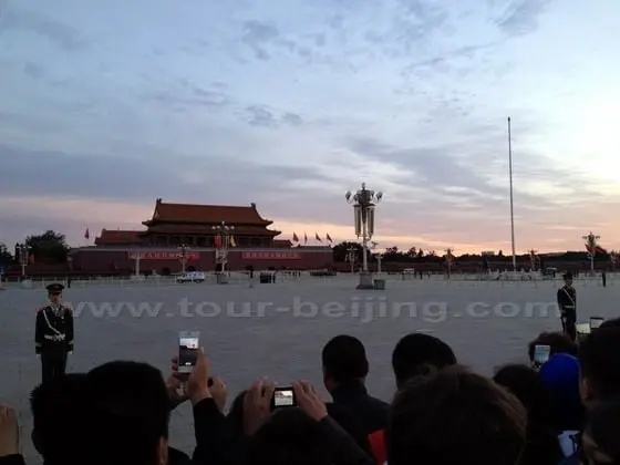 a group of soldiers of guard of honor coming through the Gate of Heavenly Peace